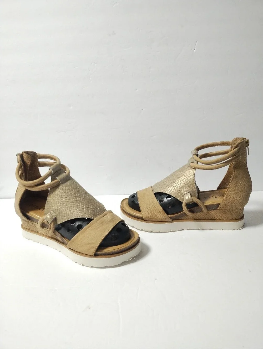 Diba True Green Clover Cushioned Low Wedge Sandal Tan